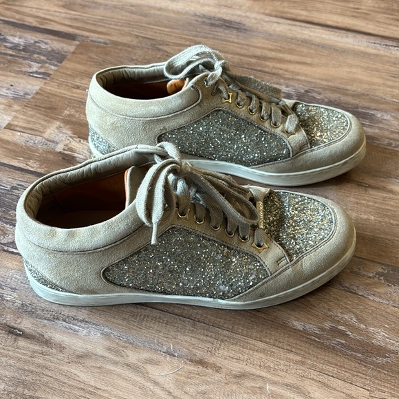 Jimmy Choo sneakers tan sparkle glitter women’s size 36 - Picture 3 of 6